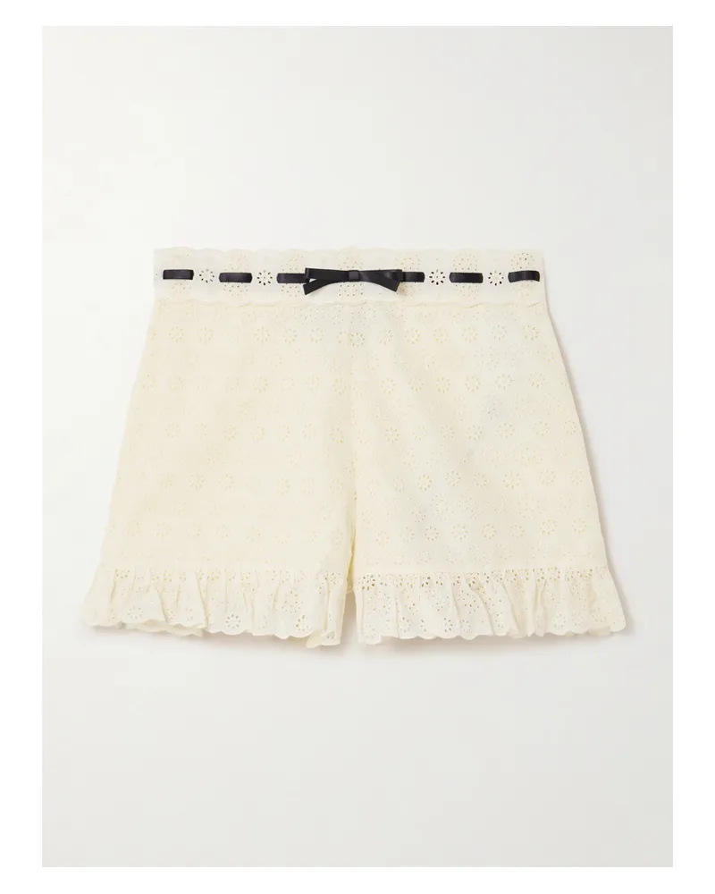Valentino Garavani Shorts Aus Baumwolle Mit Lochstickerei, Rüschen Und Satinbesatz - Neutral Neutral