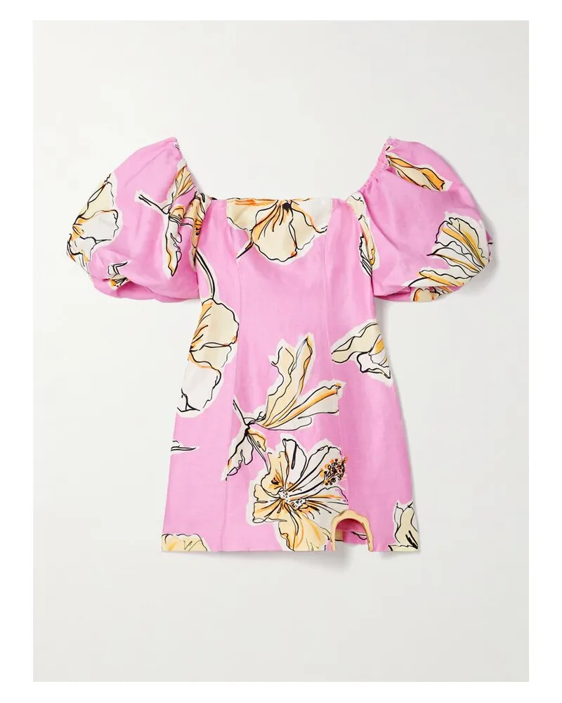 Aje. Flourish Minikleid Aus Einer Leinenmischung Mit Blumenprint Und Verzierung - Pink Pink