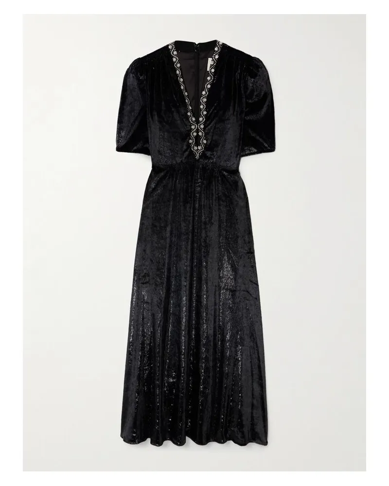 Saloni Tabitha Midikleid Aus Metallic-samt Mit Verzierungen - Schwarz Schwarz