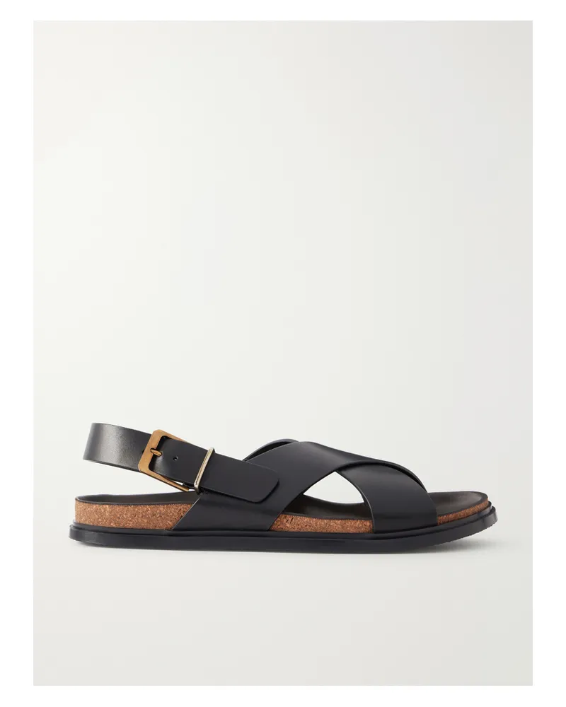 The Row Buckle Calf Leather Flat Sandals - Black Black