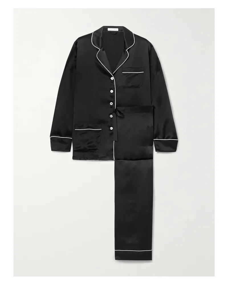 Olivia von Halle Coco Pyjama Aus Seidensatin - Schwarz Schwarz