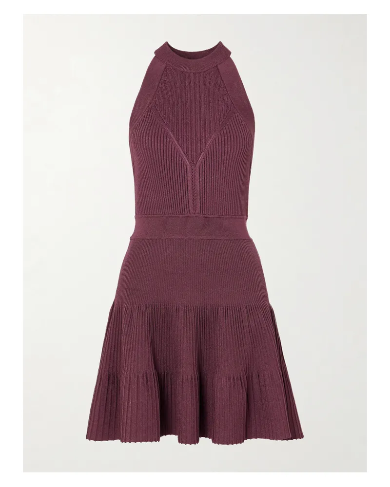 Balmain Minikleid Aus Geripptem Pointelle-strick - Burgunder Burgunder