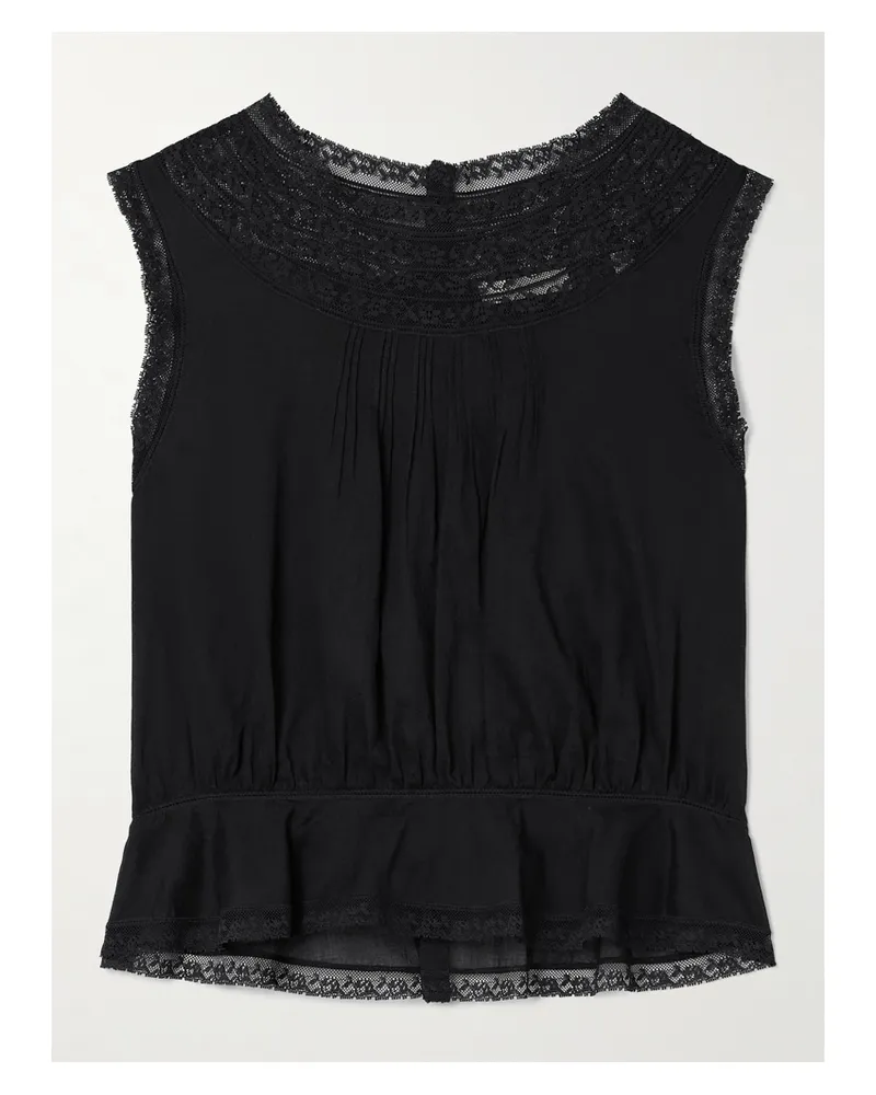 DÔEN Lilibet Lace-trimmed Pintucked Organic Cotton-voile Top - Black Black
