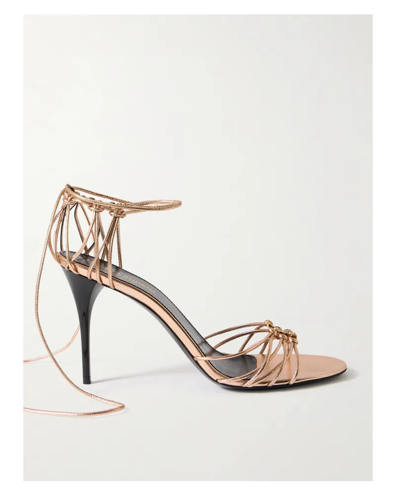 Saint Laurent Babylone Sandalen Aus Metallic-leder Mit Verzierung - Gold Gold