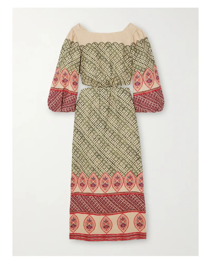 Saloni Neelam Midikleid Aus Leinen - Mehrfarbig Mehrfarbig