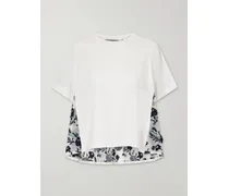 Embroidered Appliquéd Cotton-jersey And Mesh T-shirt - White