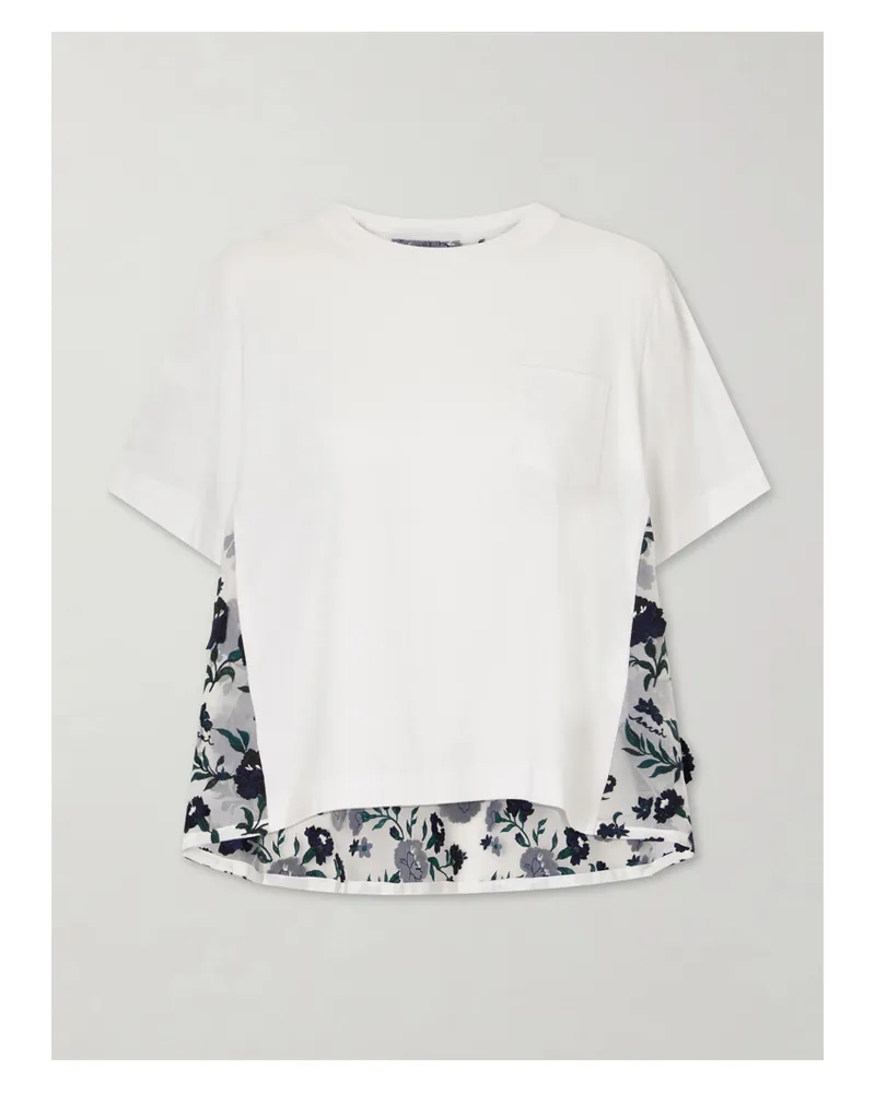 Sacai Embroidered Appliquéd Cotton-jersey And Mesh T-shirt - White White