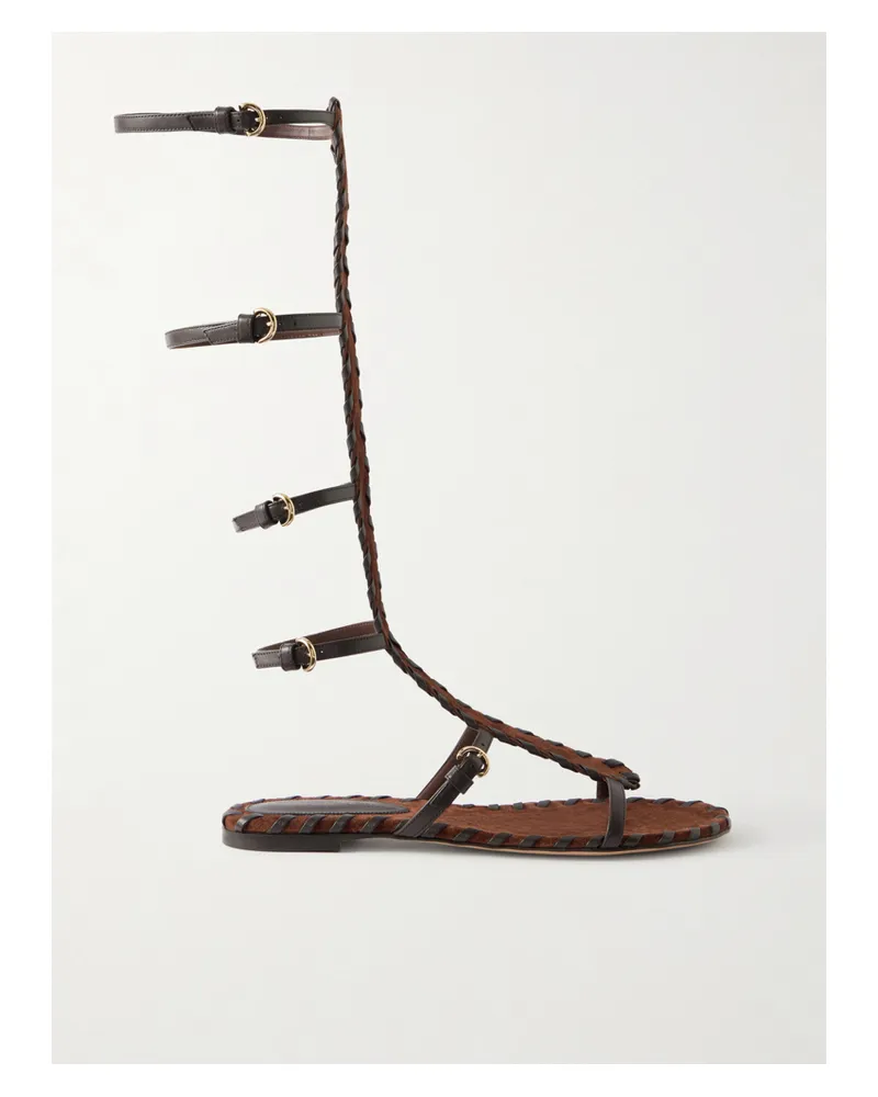 Gianvito Rossi Whipstitched Leather-trimmed Suede Sandals - Brown Brown