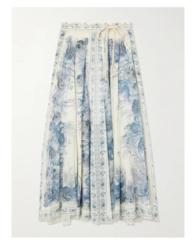 Zimmermann Wanderlust Maxirock Aus Bedruckter Baumwolle Mit Bindegürtel Und Falten - Blau Blau