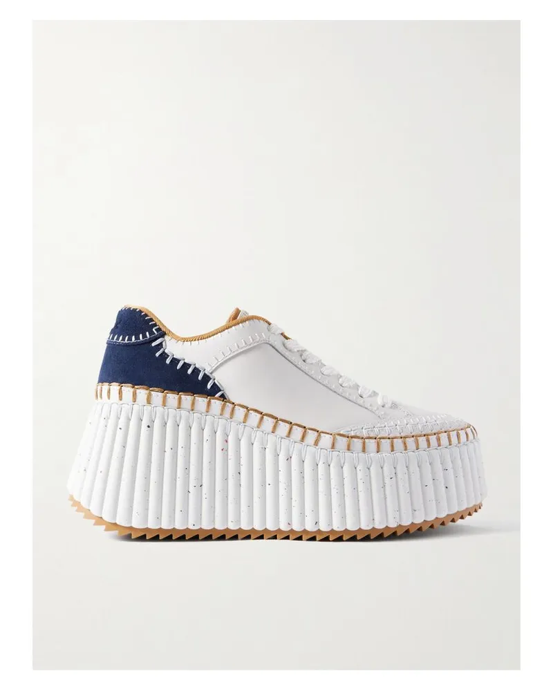 Chloé Nama Sneakers Aus Leder Mit Velourslederbesätzen Und Plateau - Weiß Weiß