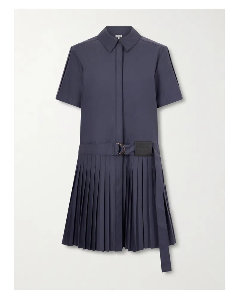 Loewe Mini-hemdblusenkleid Aus Einer Baumwollmischung Mit Falten Und Gürtel - Blau Blau