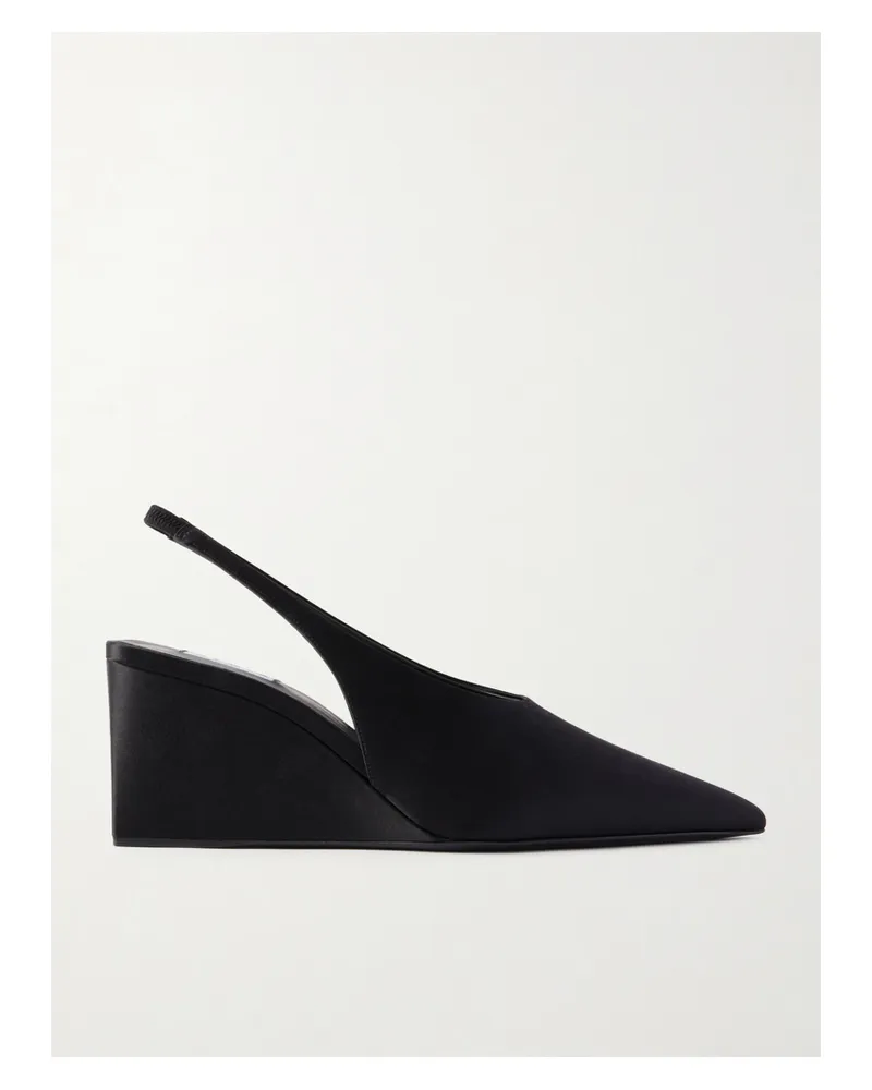 Alaïa Cube 75 Satin Slingback Wedge Pumps - Black Black