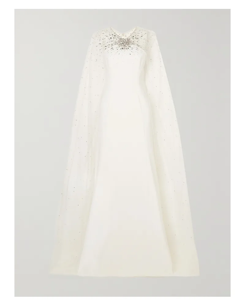 Jenny Packham Robe Aus Crêpe Und Tüll Mit Verzierungen Und Cape-effekt - Weiß Weiß