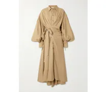Rebellion Gathered Cotton-poplin Midi Wrap Dress - Brown