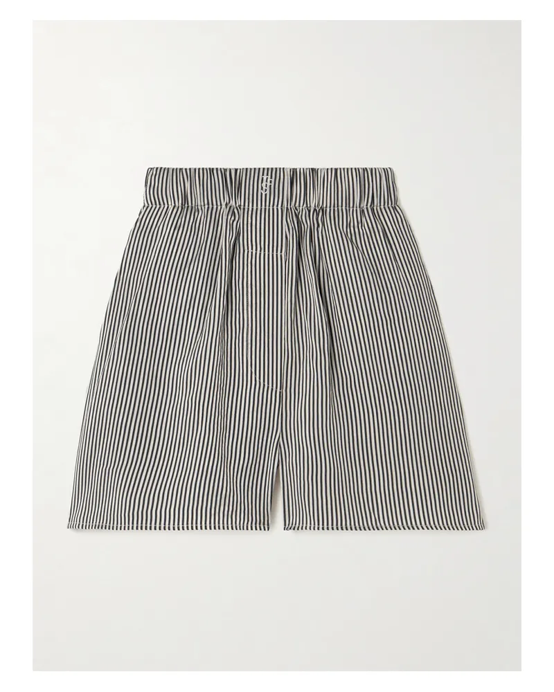 FRANKIE Shop Lui Shorts Aus Gestreiftem Webstoff Mit Stickerei - Schwarz Schwarz