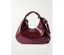 Mini Croc-effect Recycled Leather-blend Shoulder Bag - Burgundy