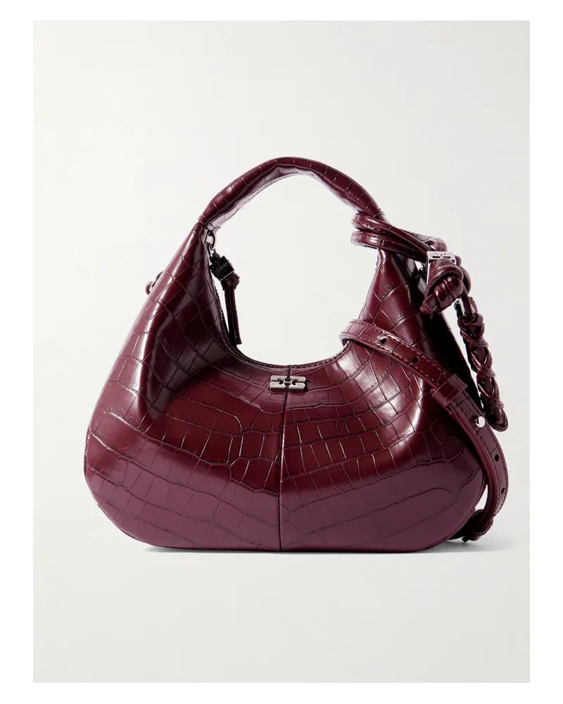 Ganni Mini Croc-effect Recycled Leather-blend Shoulder Bag - Burgundy Burgundy