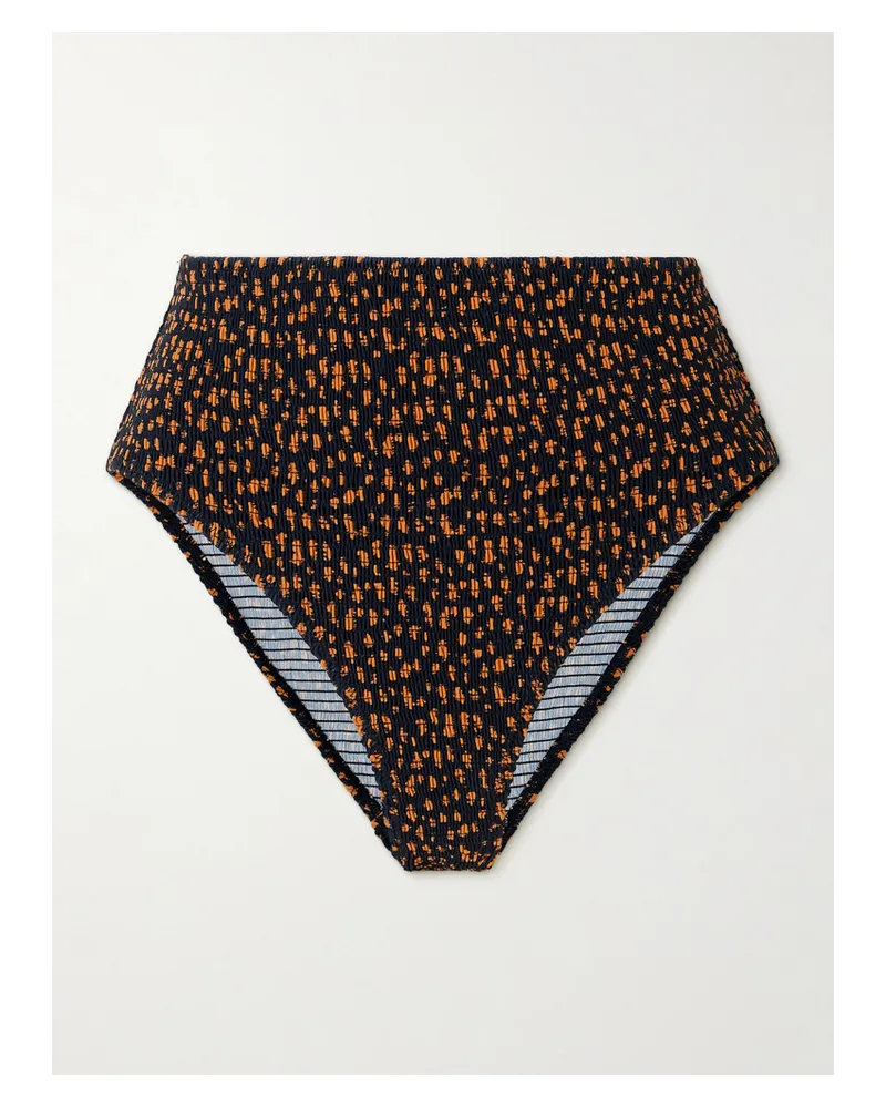 Totême Gerafftes Bikini-höschen Aus Bedrucktem, Recyceltem Stretch-material - Braun Braun