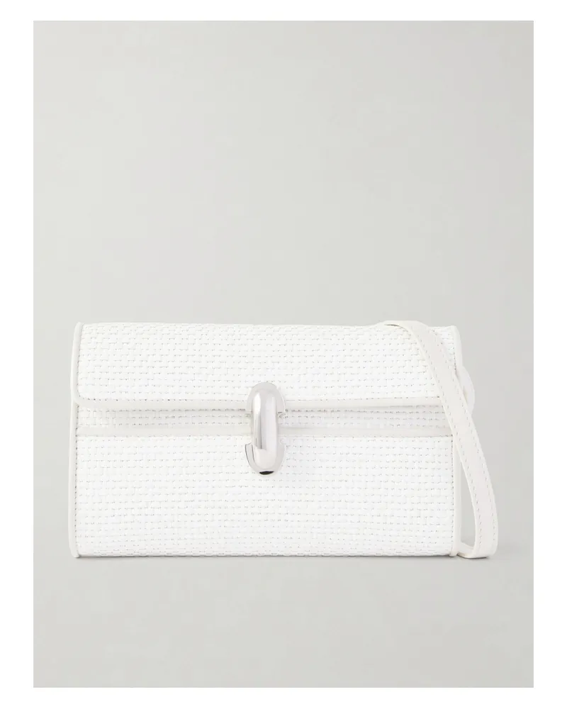 SAVETTE Symmetry Leather-trimmed Woven Raffia Shoulder Bag - White White