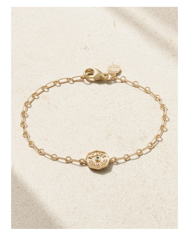 Marlo Laz Wee Porte Bonheur Coin Armband Aus 14 Karat Gold Mit Smaragd Gold
