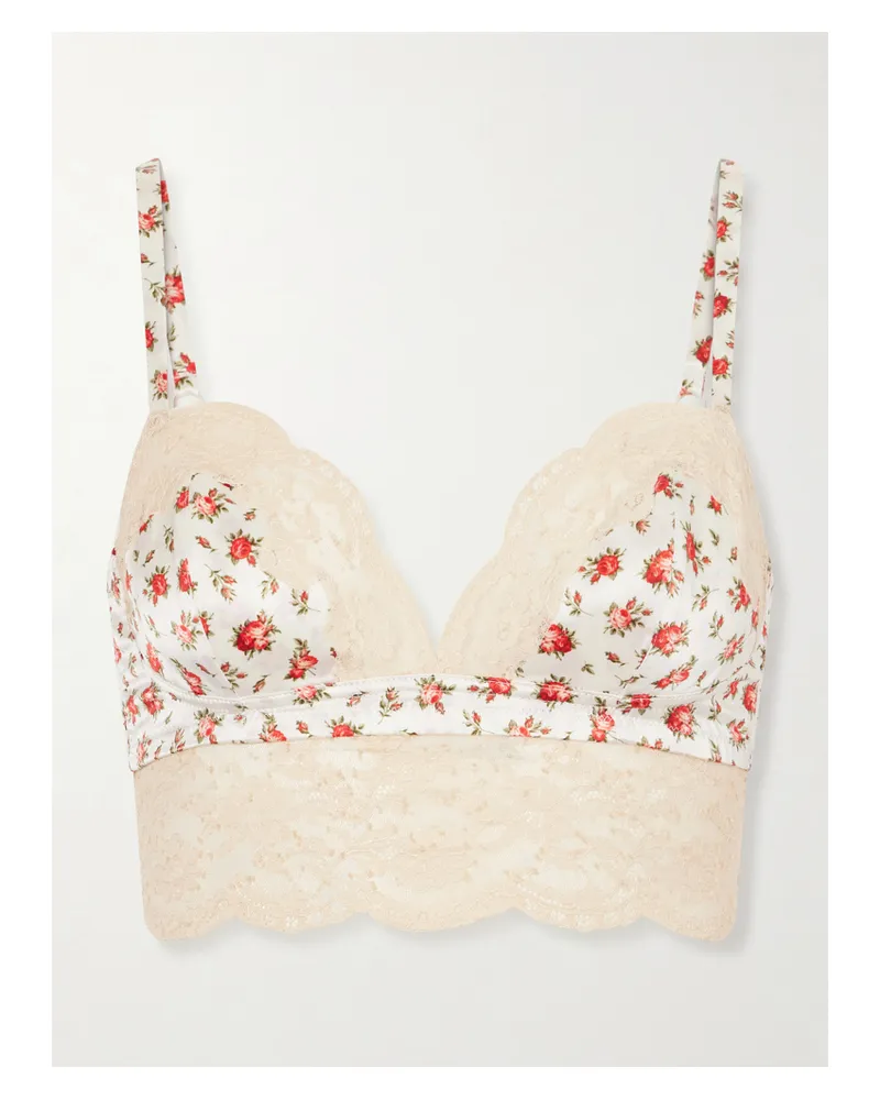 Dolce & Gabbana Printed Lace-trimmed Silk-blend Bralette - White White