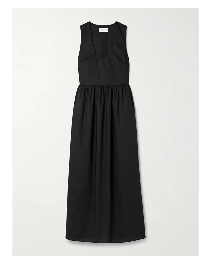 Matteau Gathered Organic Cotton-poplin Midi Dress - Black Black