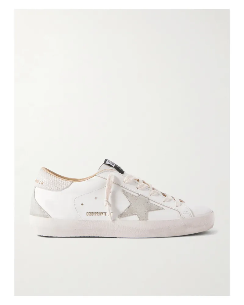 Golden Goose Super-star Distressed Suede-trimmed Leather Sneakers - White White