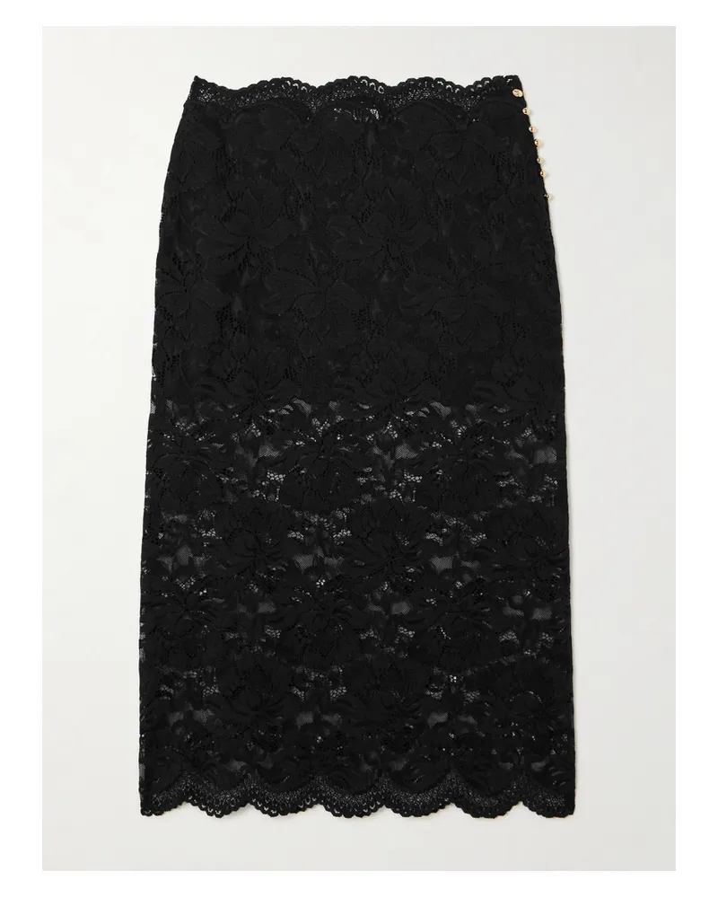 Paco Rabanne Scalloped Lace Midi Skirt - Black Black