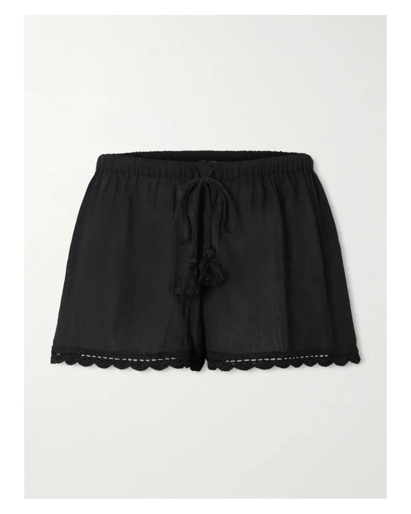 Ulla Johnson Aran Tasseled Crochet-trimmed Cotton Shorts - Black Black