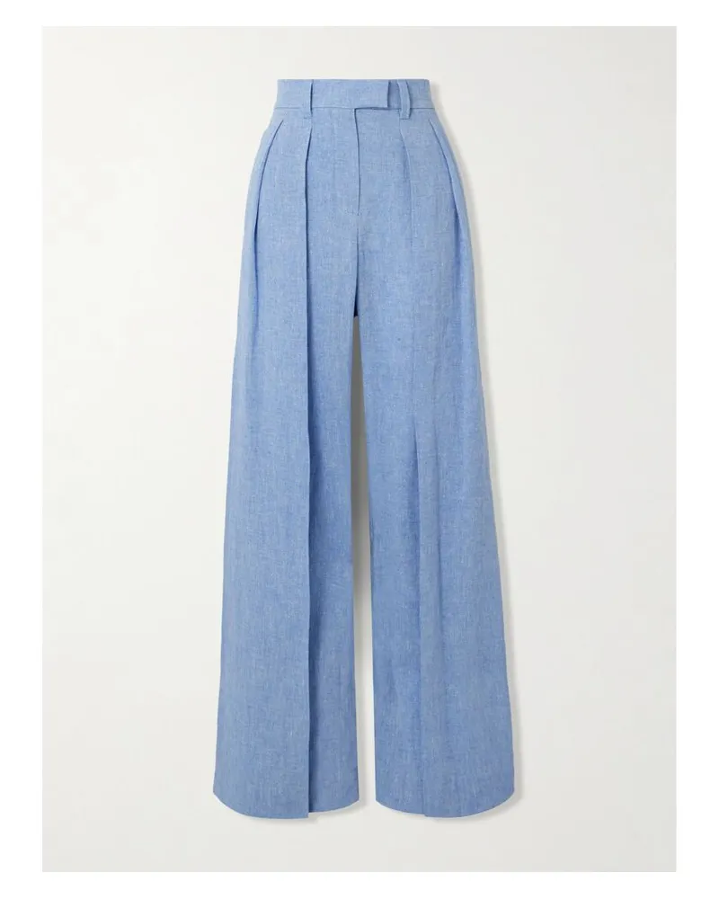 Brunello Cucinelli Hose Mit Weitem Bein Aus Einer Leinenmischung Mit Bundfalten - Blau Blau