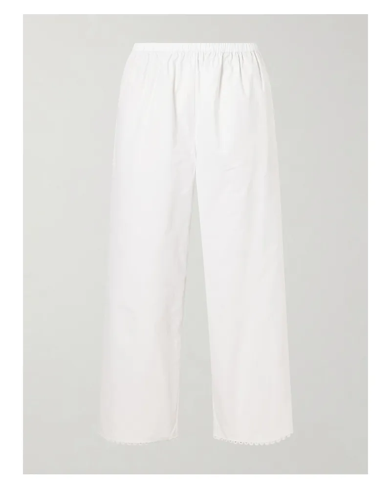 Róhe Embroidered Cotton-poplin Wide-leg Pants - White White