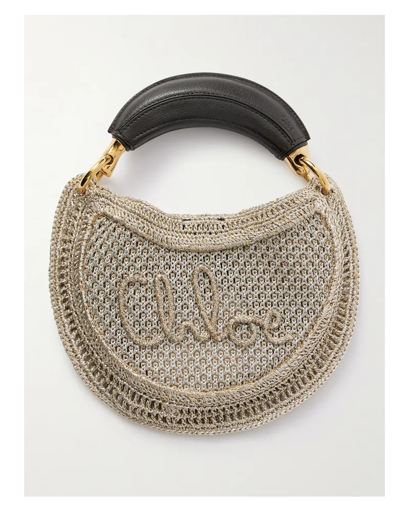 Chloé Summer Banana Gehäkelte Tote Mit Lederbesatz In Metallic-optik - Silber Silber