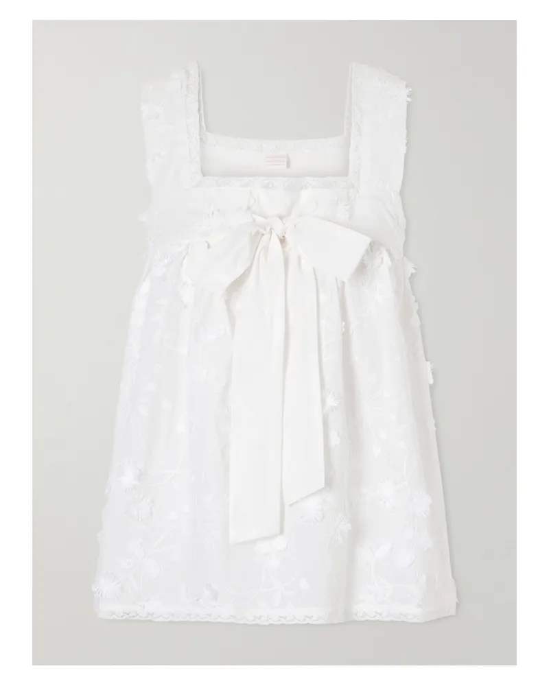 Loretta Caponi Suvereto Bow-embellished Lace-trimmed Broderie Anglaise Cotton Top - White White