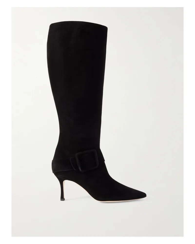 Manolo Blahnik Bayhi 70 Kniehohe Stiefel Aus Veloursleder Mit Schnalle - Schwarz Schwarz