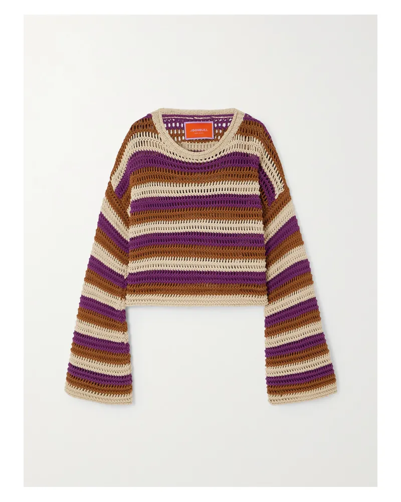 La DoubleJ Verkürzter, Gestreifter Pullover Aus Einer Gehäkelten Baumwollmischung - Mehrfarbig Mehrfarbig