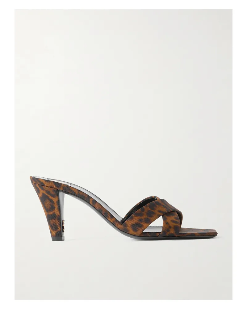 Saint Laurent Jill Leopard-print Faille Mules - Brown Brown