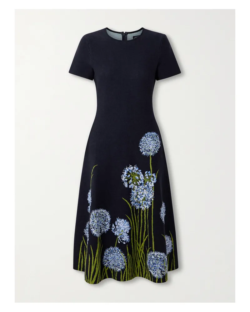 Oscar de la Renta Jacquard-knit Midi Dress - Blue Blue