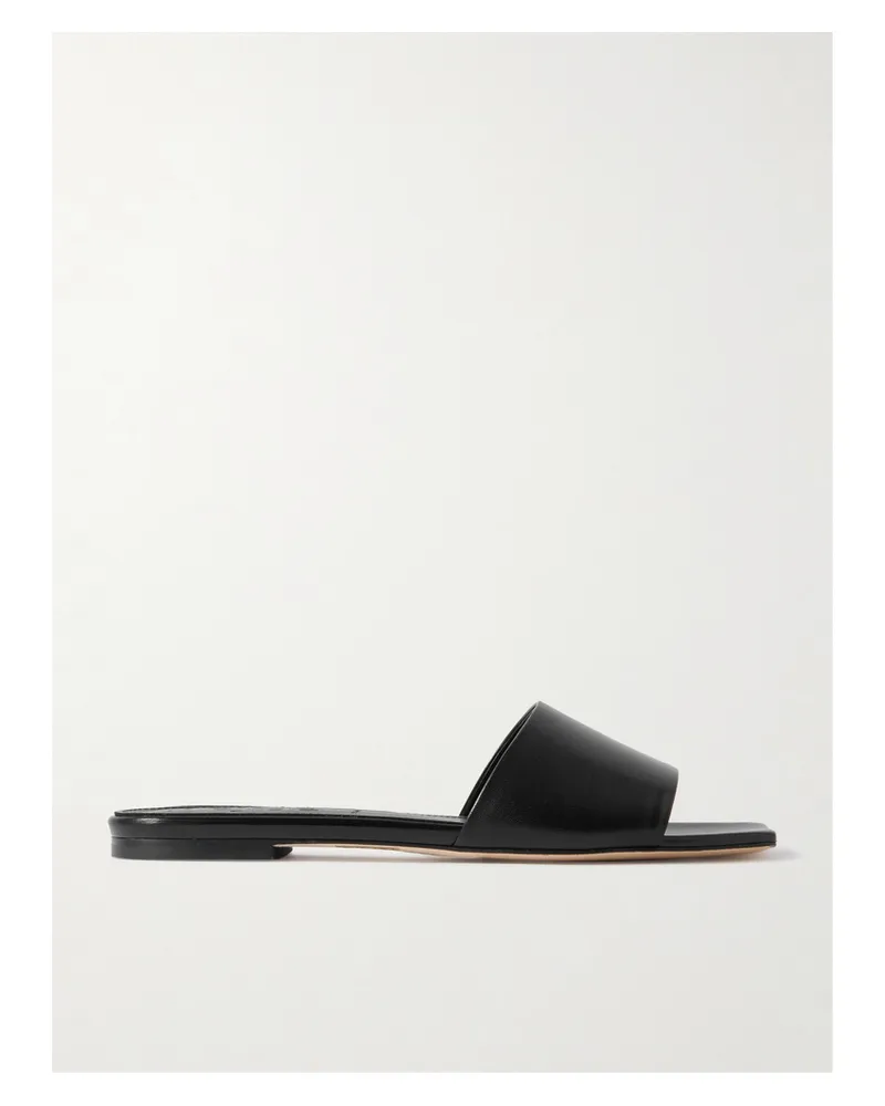 aeyde Anna Leather Slides - Black Black