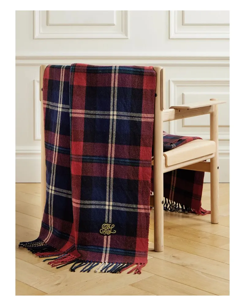 Ralph Lauren Home Sheffield Decke Aus Karierter Wolle Mit Fransen Und Stickerei - Blau Blau