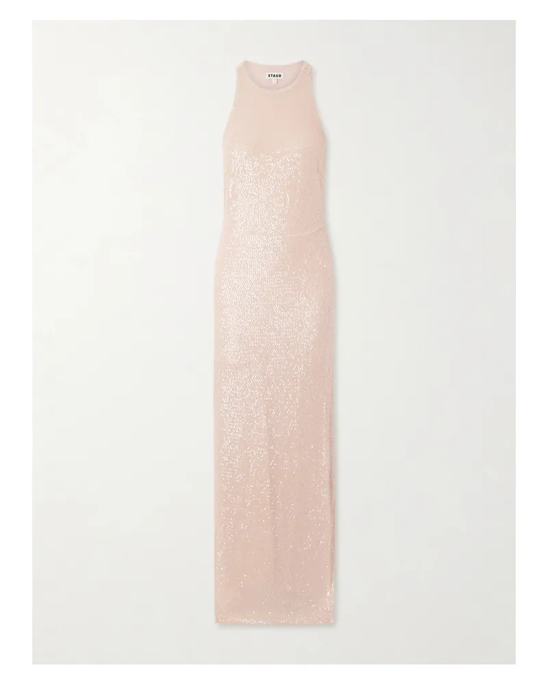 STAUD Bree Sequined Tulle Halterneck Midi Dress - Brown Brown