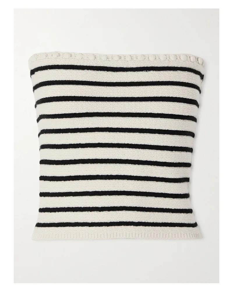 Posse Henry Strapless Embellished Striped Knitted Top - White White