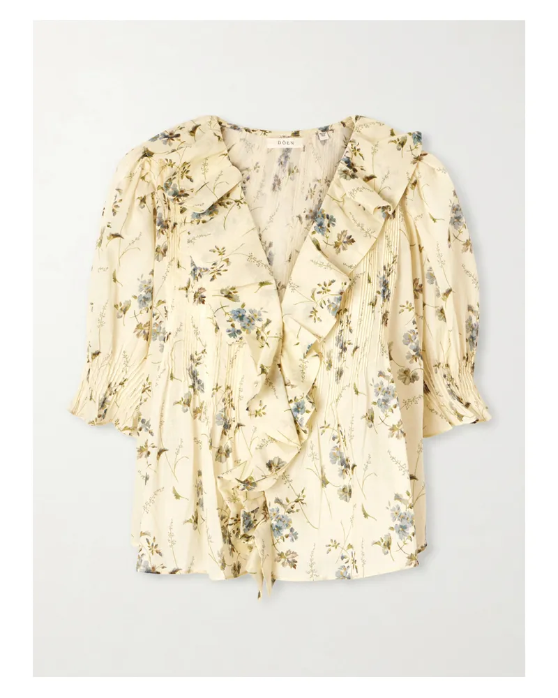 DÔEN Henri Ruffled Pintucked Organic Cotton-voile Top - Yellow Yellow