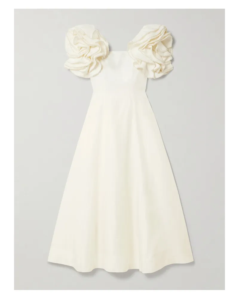 Aje. Twyla Midikleid Aus Crêpe Mit Rüschen Und Kunstperlen - Elfenbein Elfenbein