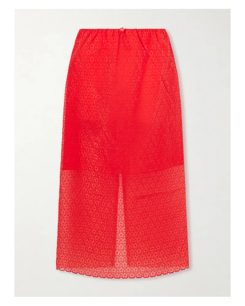 Cecilie Bahnsen Embroidered Tulle Midi Skirt Red