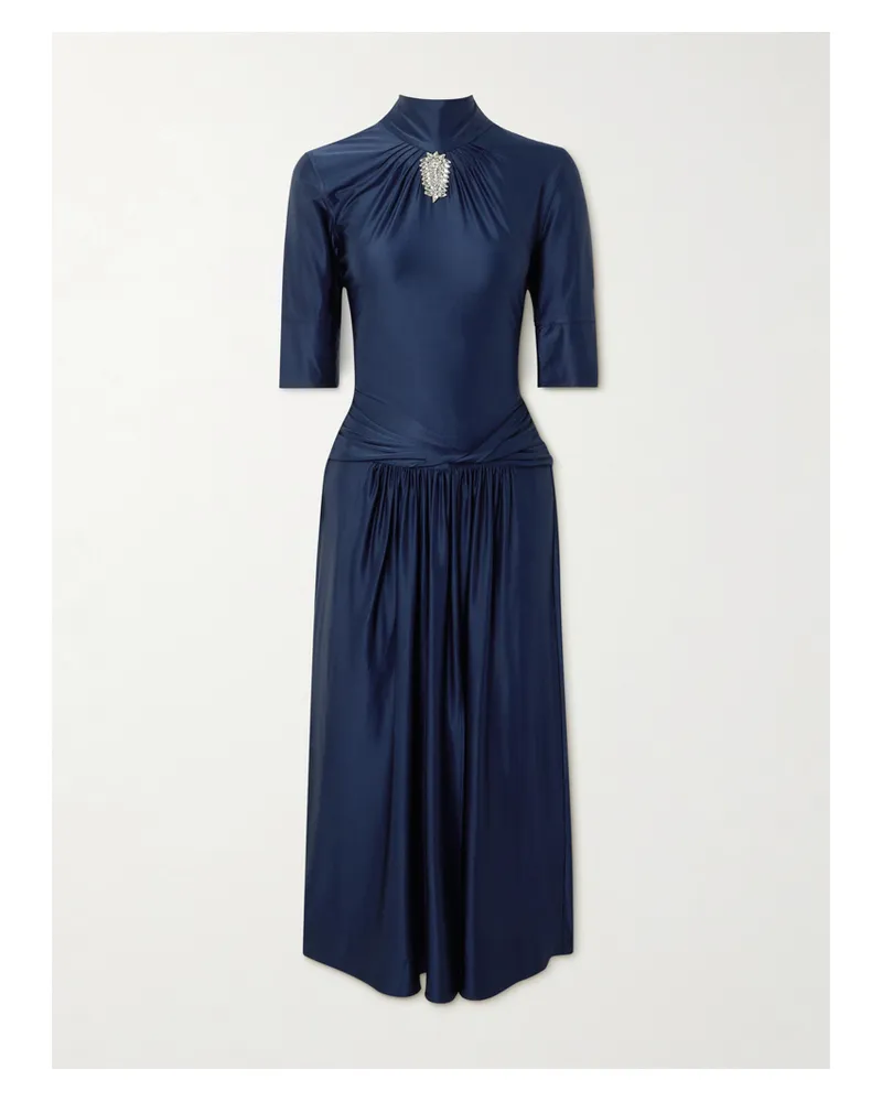 Paco Rabanne Midikleid Aus Glänzendem Jersey Mit Raffungen Und Kristallen - Blau Blau