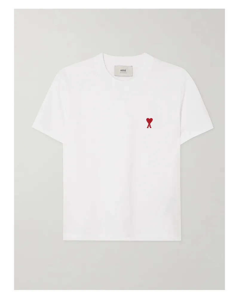 AMI Paris De Cœur Embroidered Organic Cotton-jersey T-shirt - White White