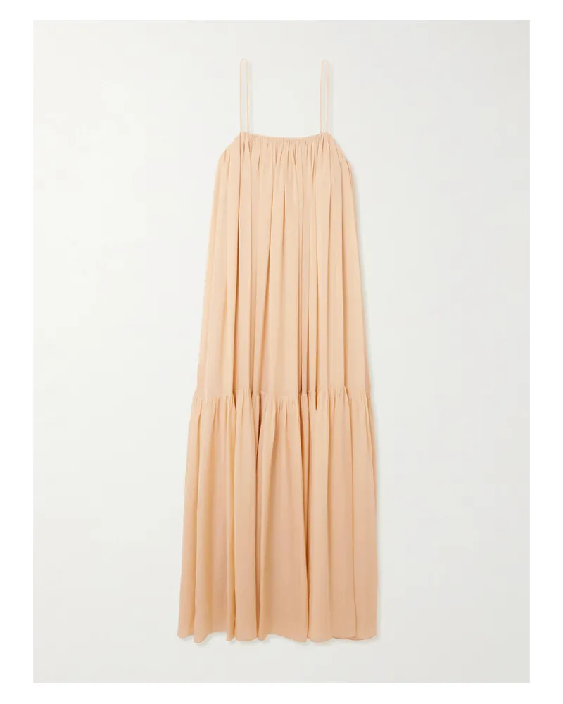 Chloé Ruched Tiered Silk Maxi Dress - Pink Pink