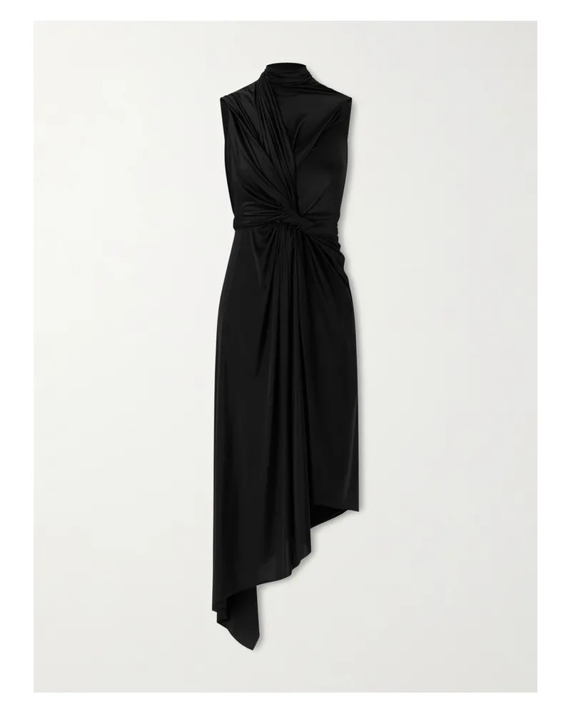 Balenciaga Asymmetric Draped Knotted Satin-jersey Dress - Black Black