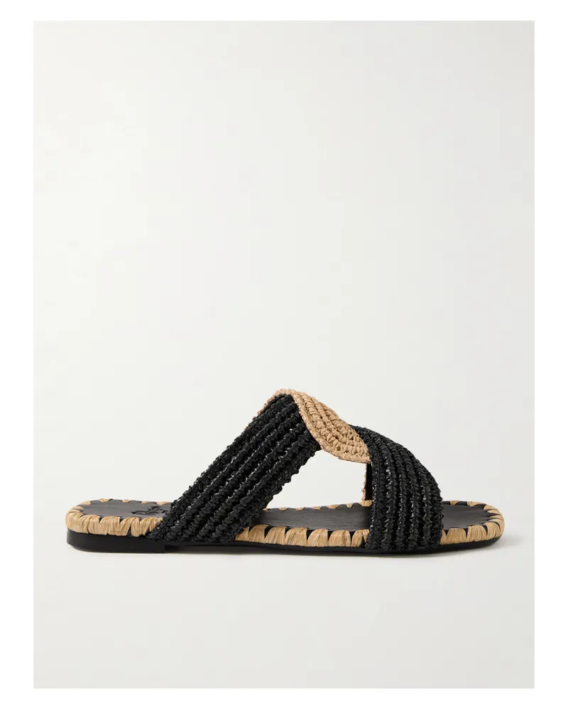 Castañer Prado Pantoletten Aus Raffiabast - Schwarz Schwarz