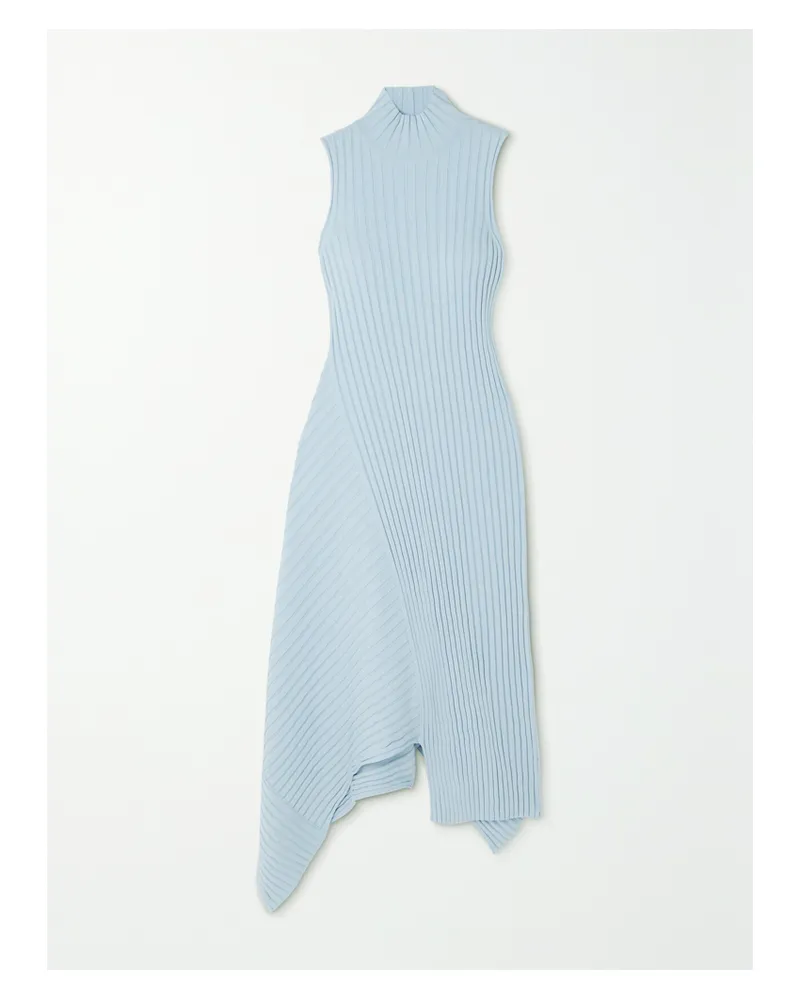 Stella McCartney Asymmetrisches Kleid Aus Gerippter Biobaumwolle Mit Stehkragen - Blau Blau